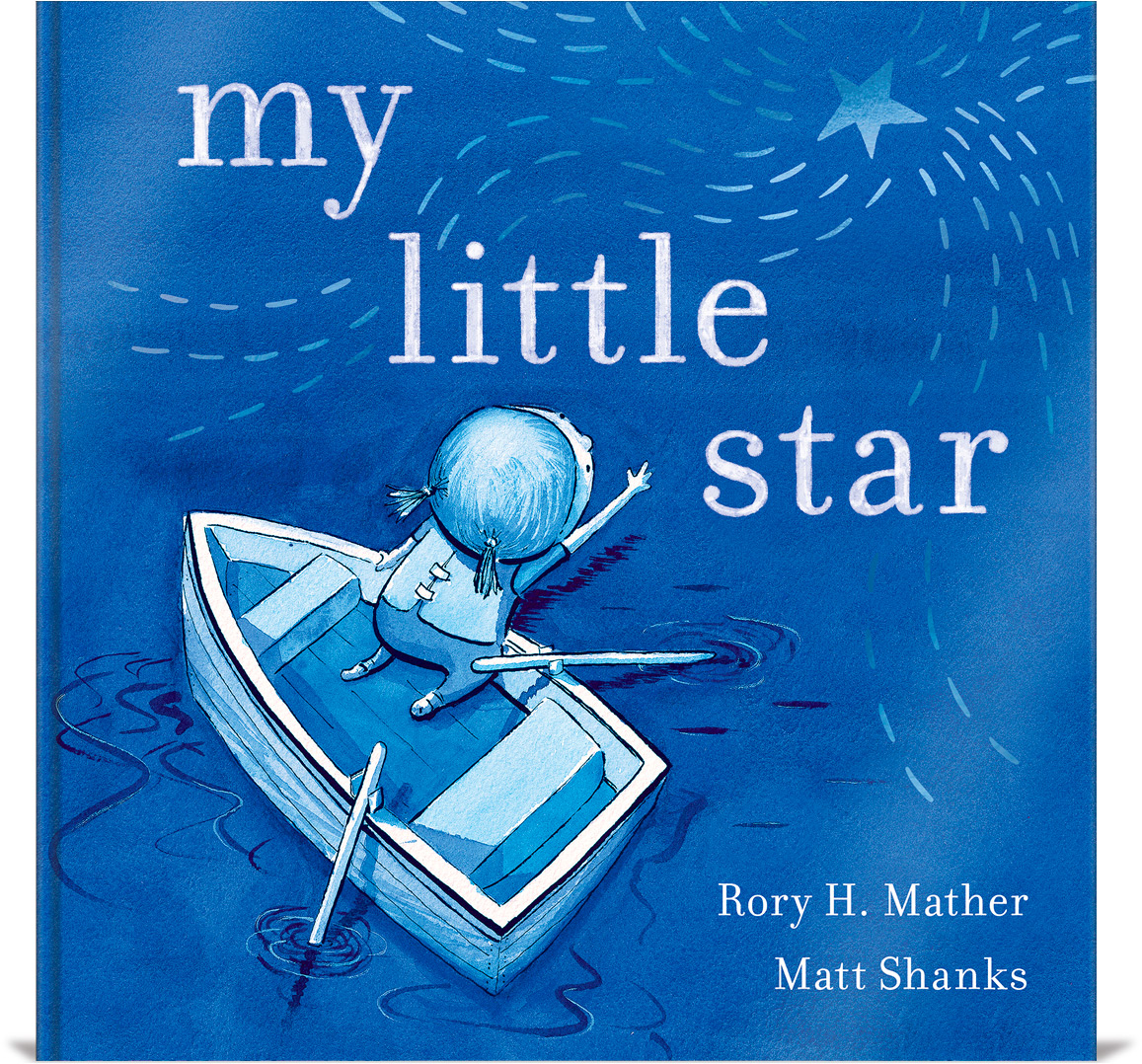Picture book cover: A little girl wearing a life jacket leans out of her boat trying to touch a rippling star that's reflected in the water
